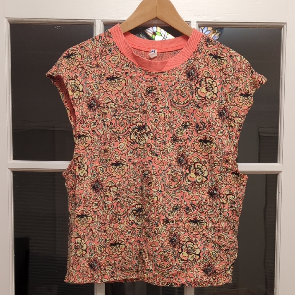 Free People Coral Floral Muscle Tee